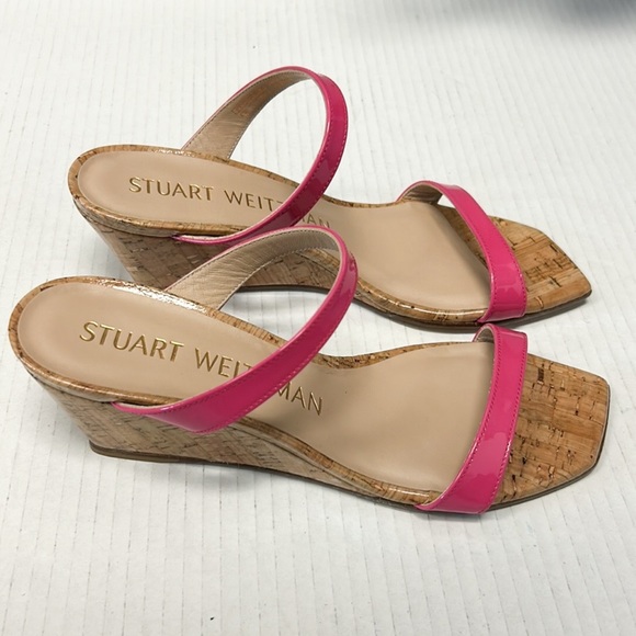 Stuart Weitzman Aleena 50 Hot Pink Cork Wedge Slide Sandals - Picture 3 of 5